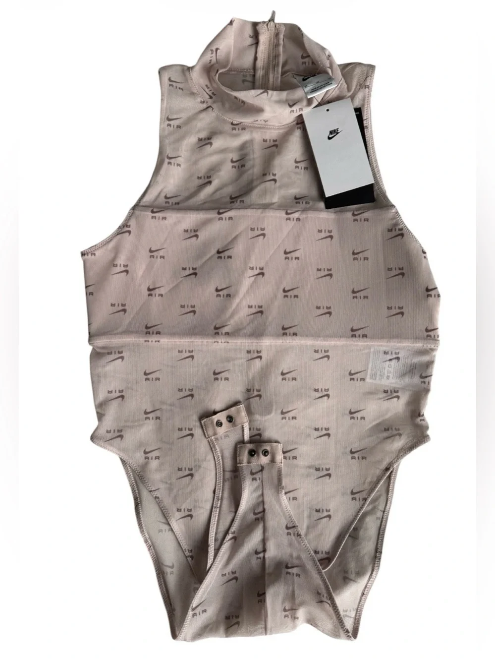 NWT! Nike Air Mock-Neck mesh cream athletic active bodysuit Medium neutral